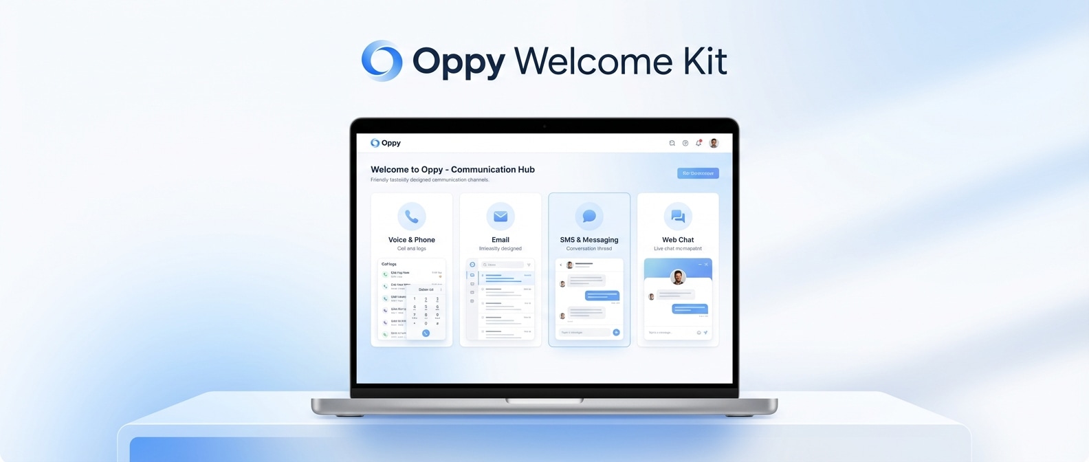 Oppy Welcome Kit hero image with Oppy logo and communication channels