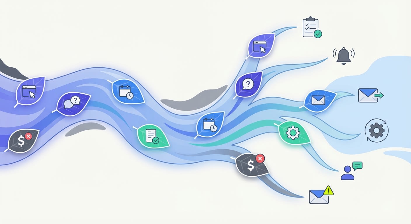 Events flowing like a river into actions
