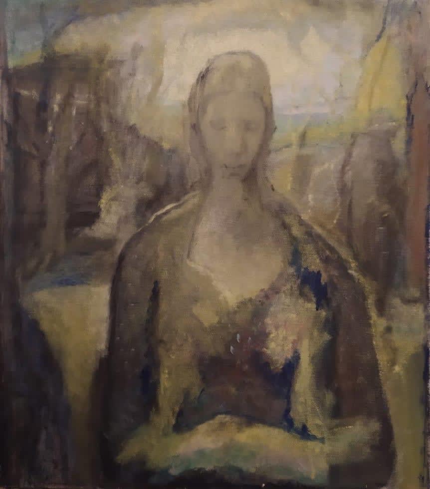 Untitled (Woman looking down at hands)