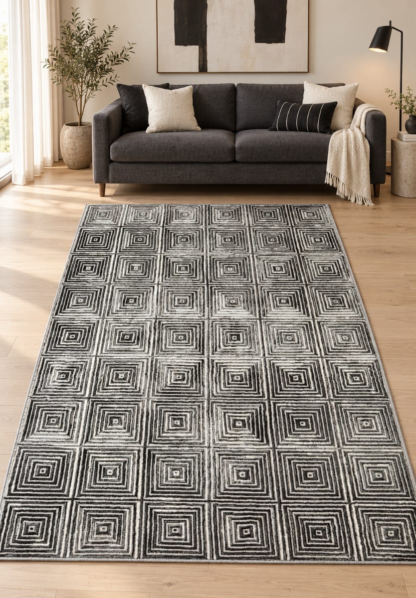 سجادة تيبو ميز هندسية رمادية  | النساجون الشرقيون