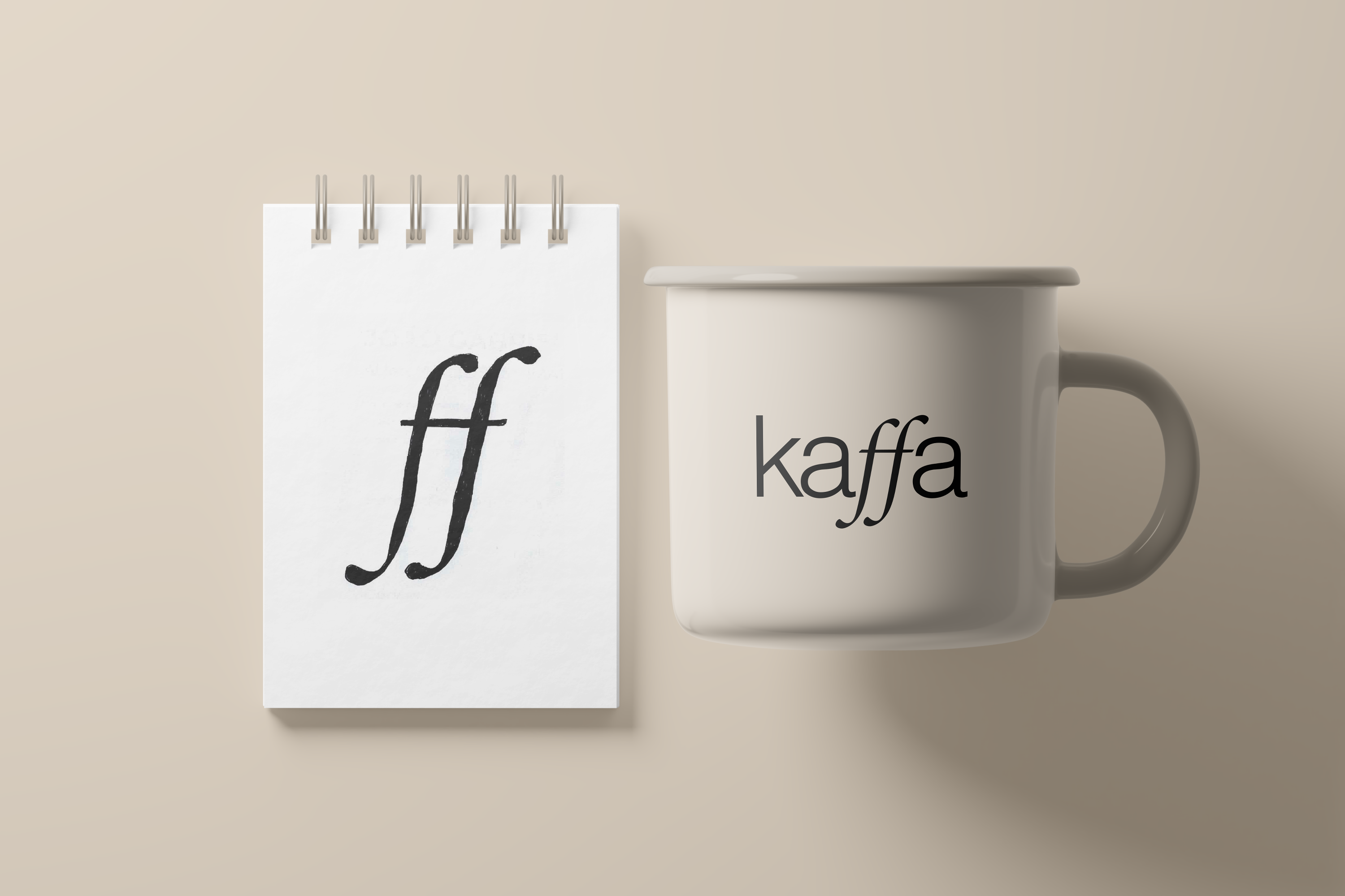 Kaffa mug and notepad mockup