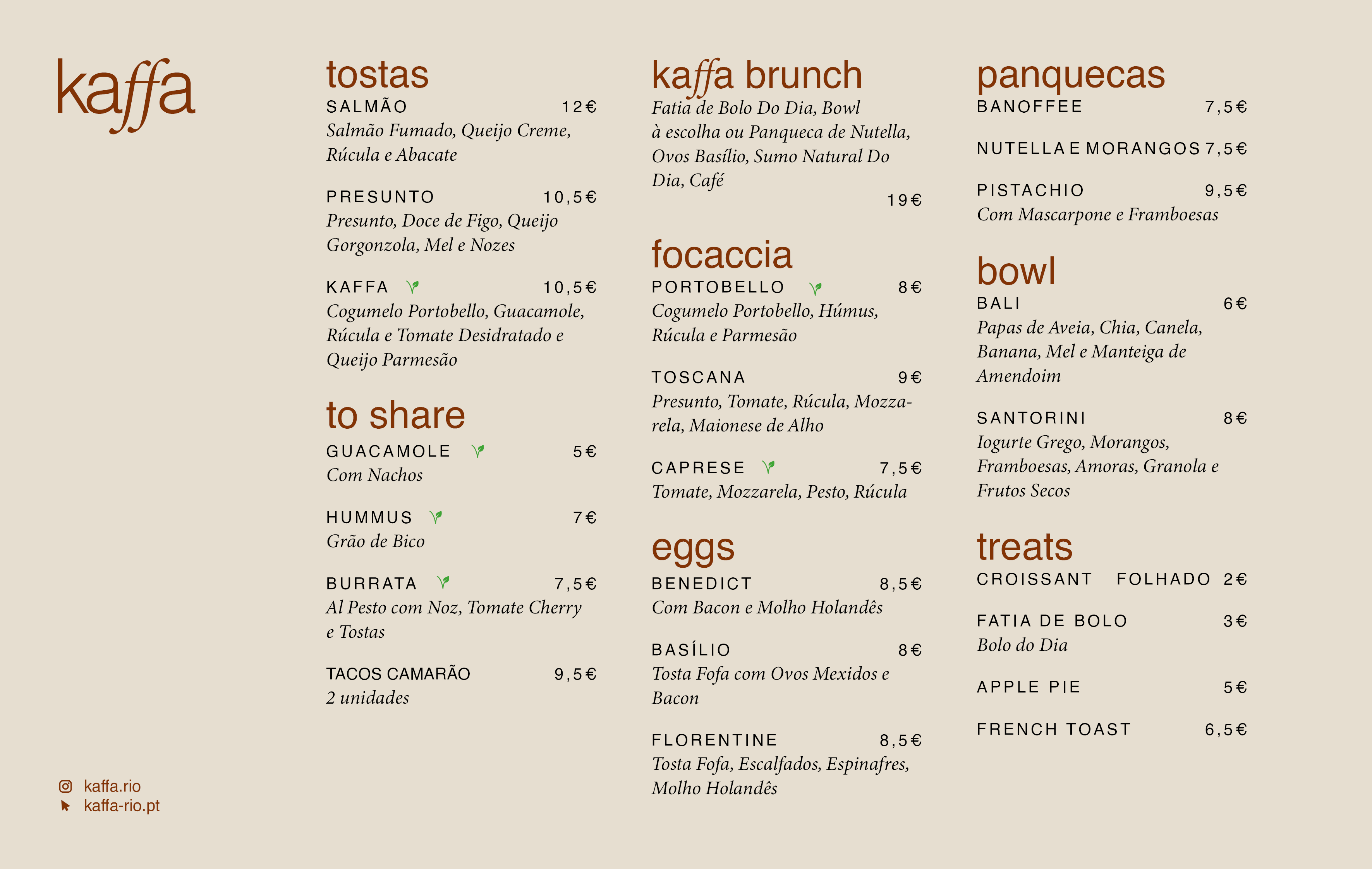 Kaffa menu design, page 1