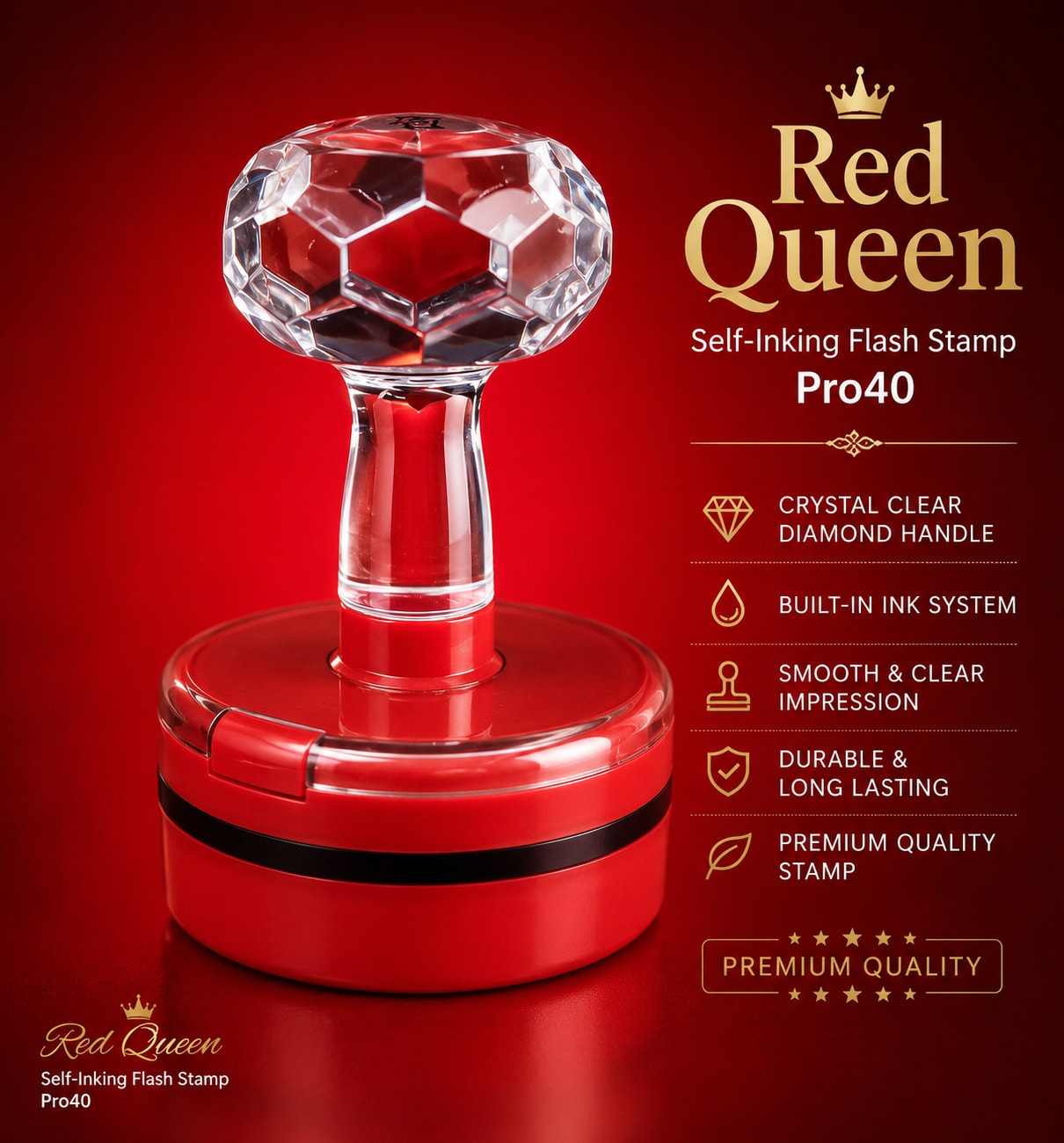 Premium Red Queen Self-Inking Flash Stamp Pro40