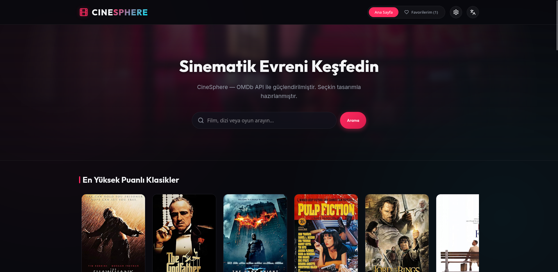 CineSphere modern film keşif uygulaması