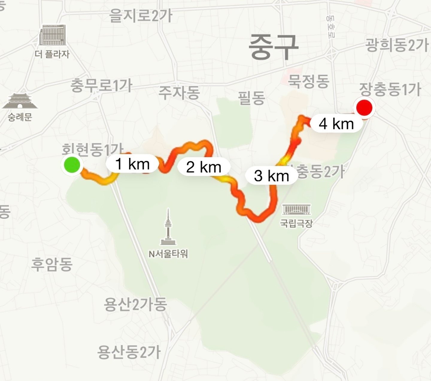 나이키 런클럽 어플 남산 둘레길 지도