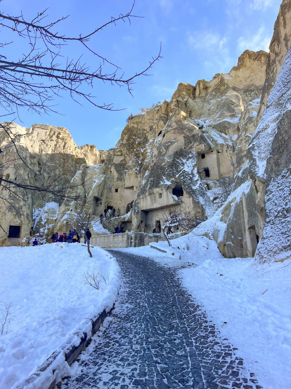 Path leading through the Göreme open air museum in the winter, in Cappadocia, Turkey