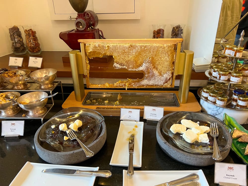 Breakfast buffet in the Agatha Restaurant at the Pera Palace Hotel in Istanbul Turkey