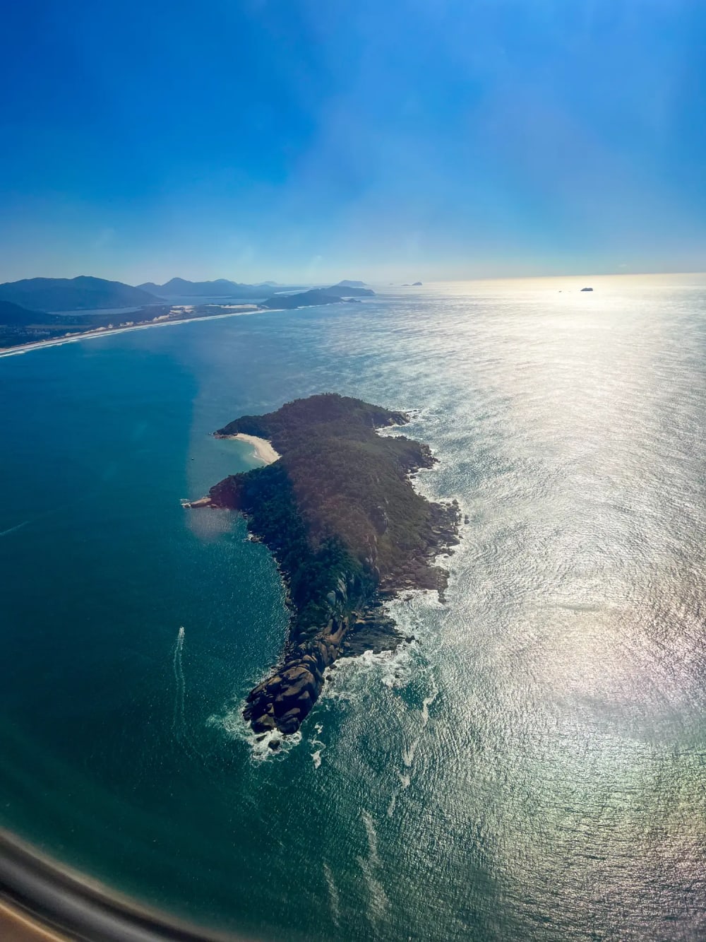 Aerial view of Campeche Island off the coast of Florianópolis in Southern Brazil