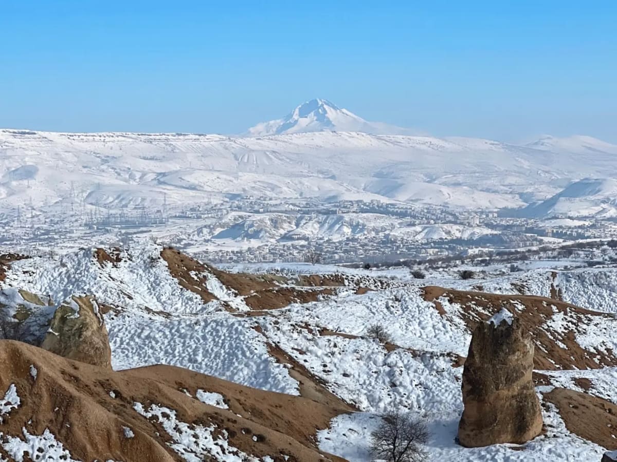 Mount Erciyes Argeus volcano in Cappadocia Turkey in the winter