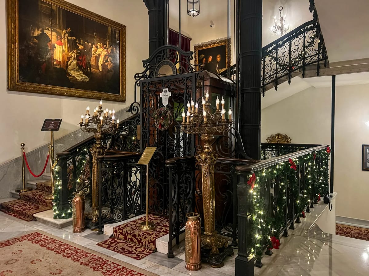 The historic elevator inside the Pera Palace Hotel in Istanbul Turkey