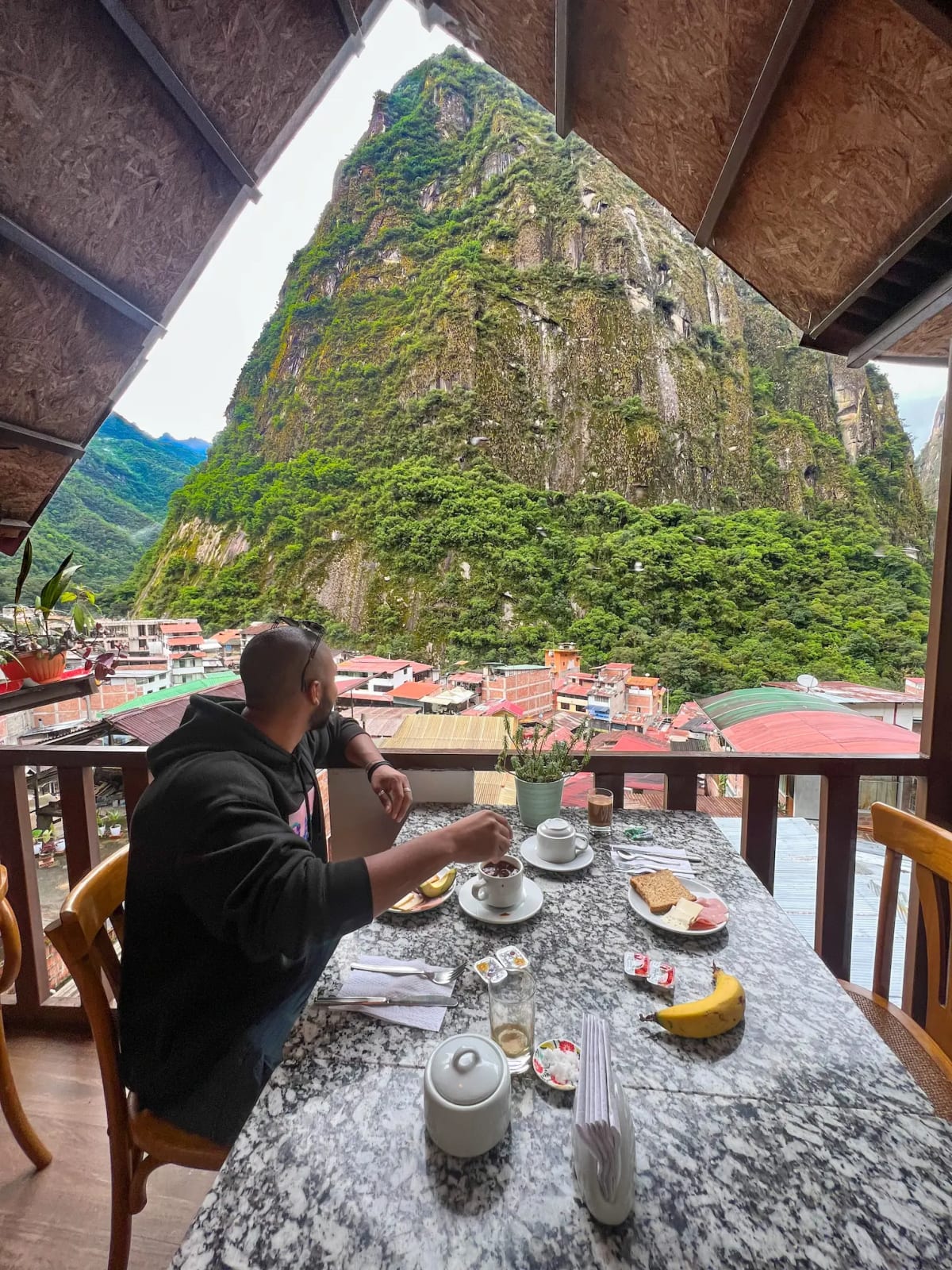 Breakfast with a view in Aguas Calientes, Peru