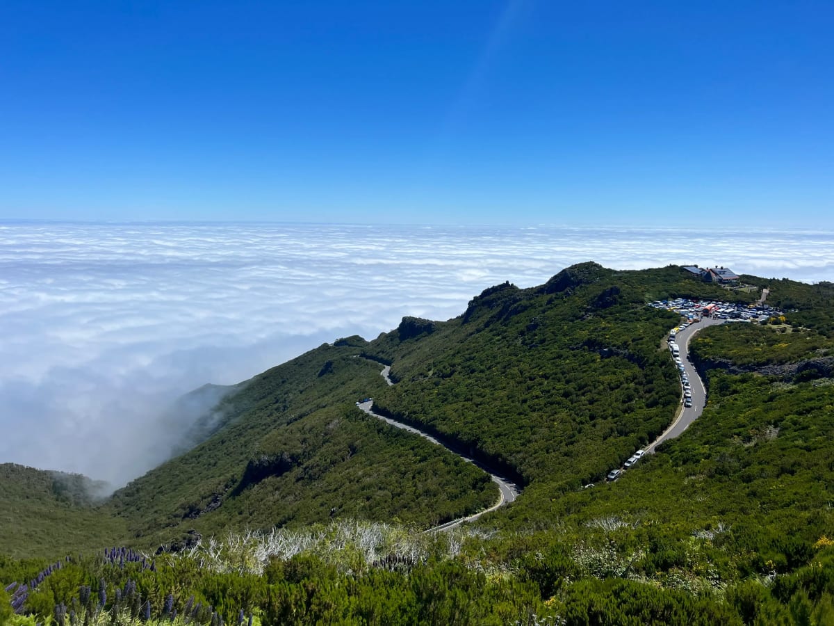 The parking lot above the clouds at Achada do Teixeira on Madeira Island