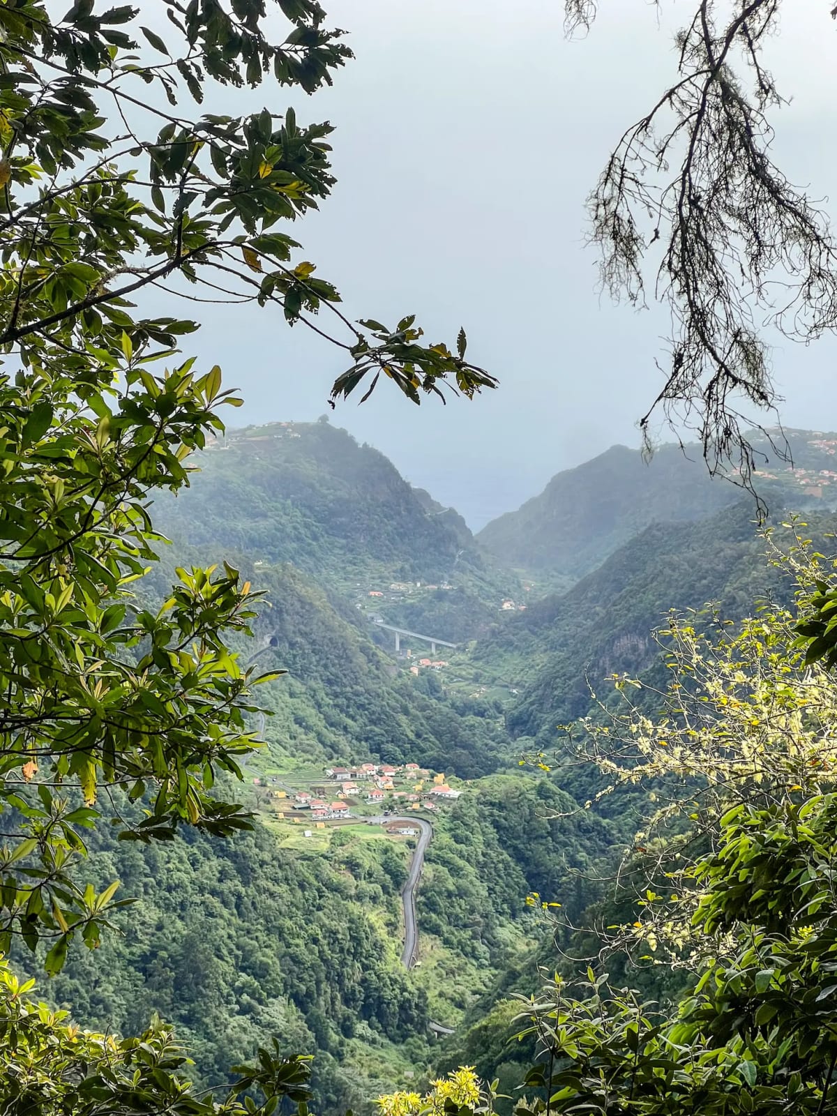 Distant town in the mountains on Madeira Island