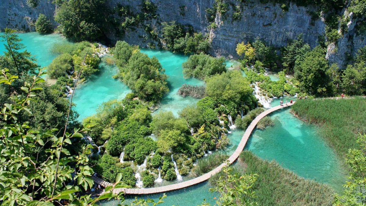 Panoramic views over Plitvice Lakes National Park in Croatia