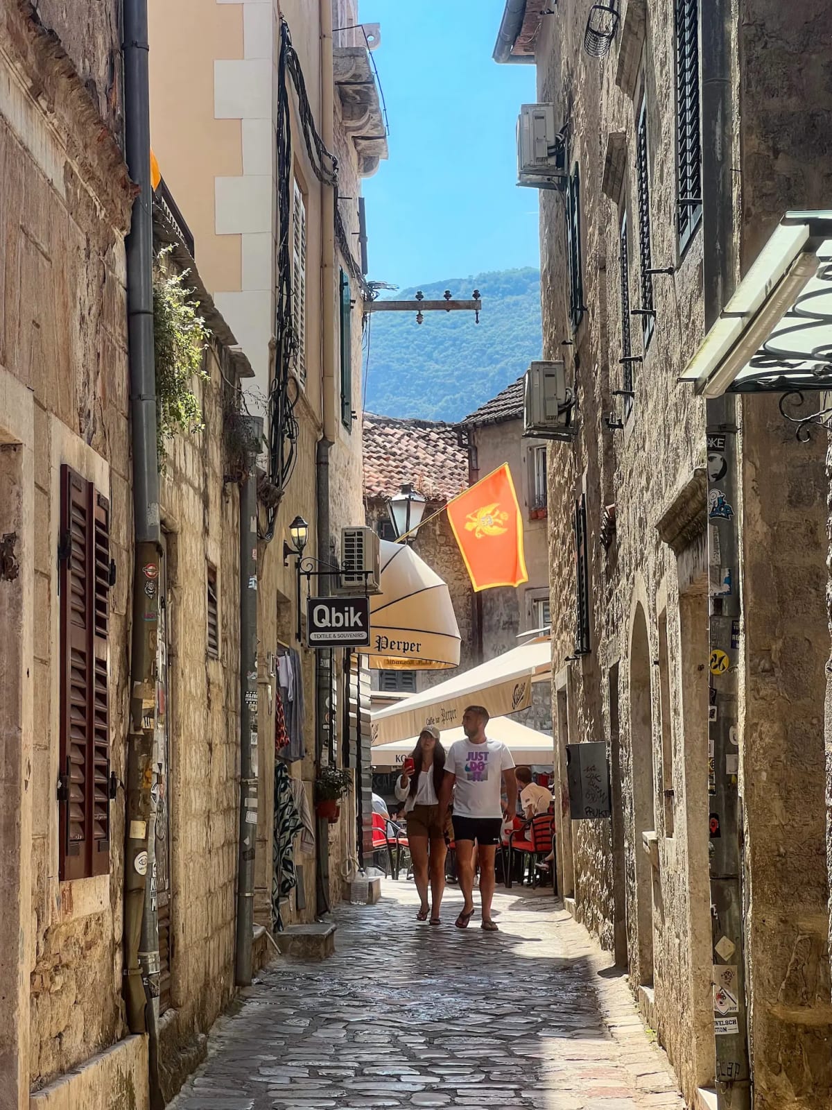 Narrow alleyway in the old town of Kotor Montenegro