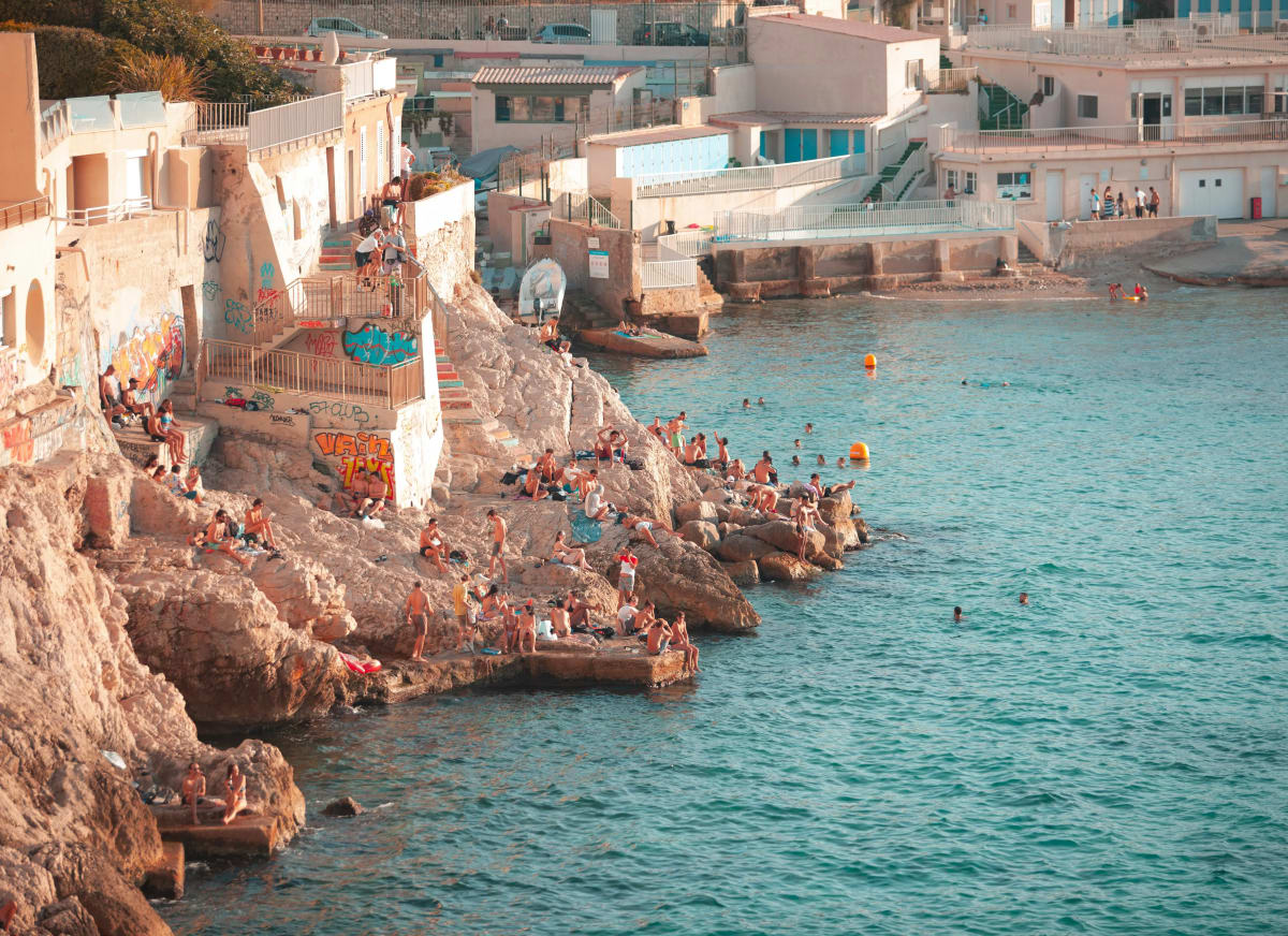 The rocky coastline of Marseille, France