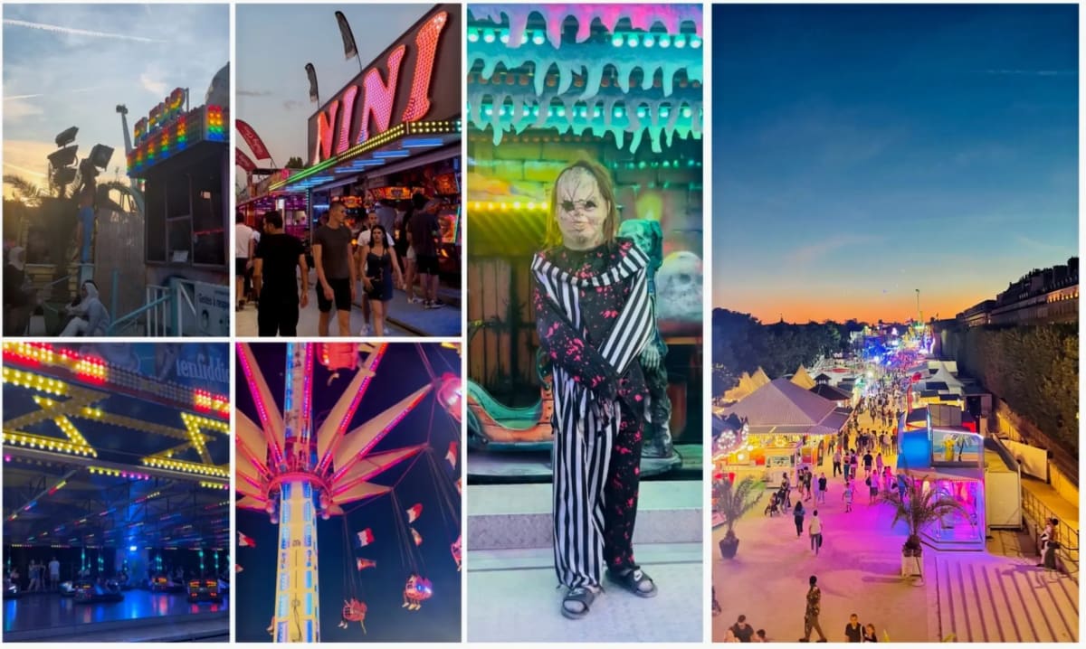 The Tuileries Garden festival in Paris, France at night