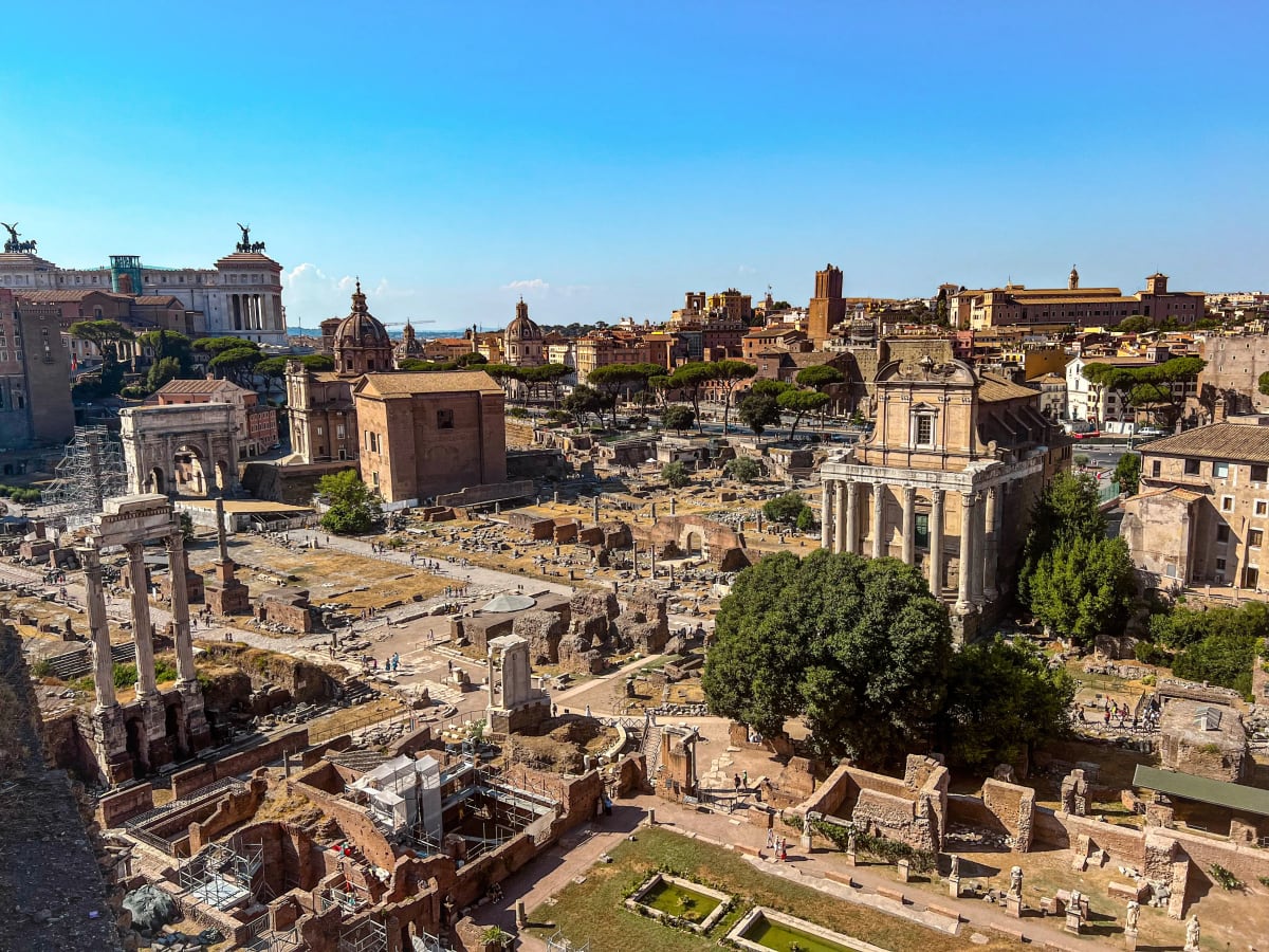 Panoramic views from Palatine Hill in Rome, Italy