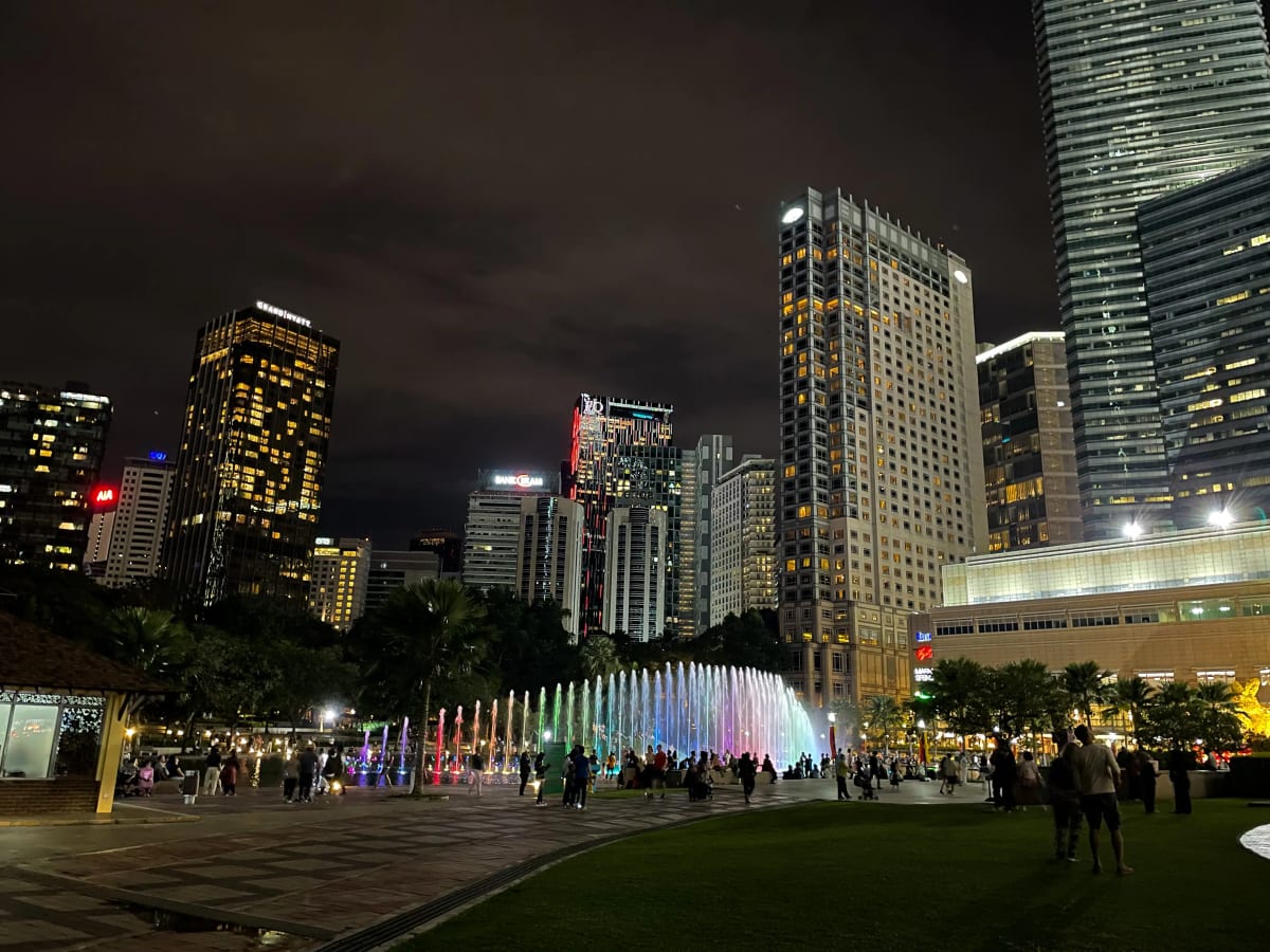 KLCC Park during the Symphony Lake Lights and Sound Water Show in Kuala Lumpur, Malaysia
