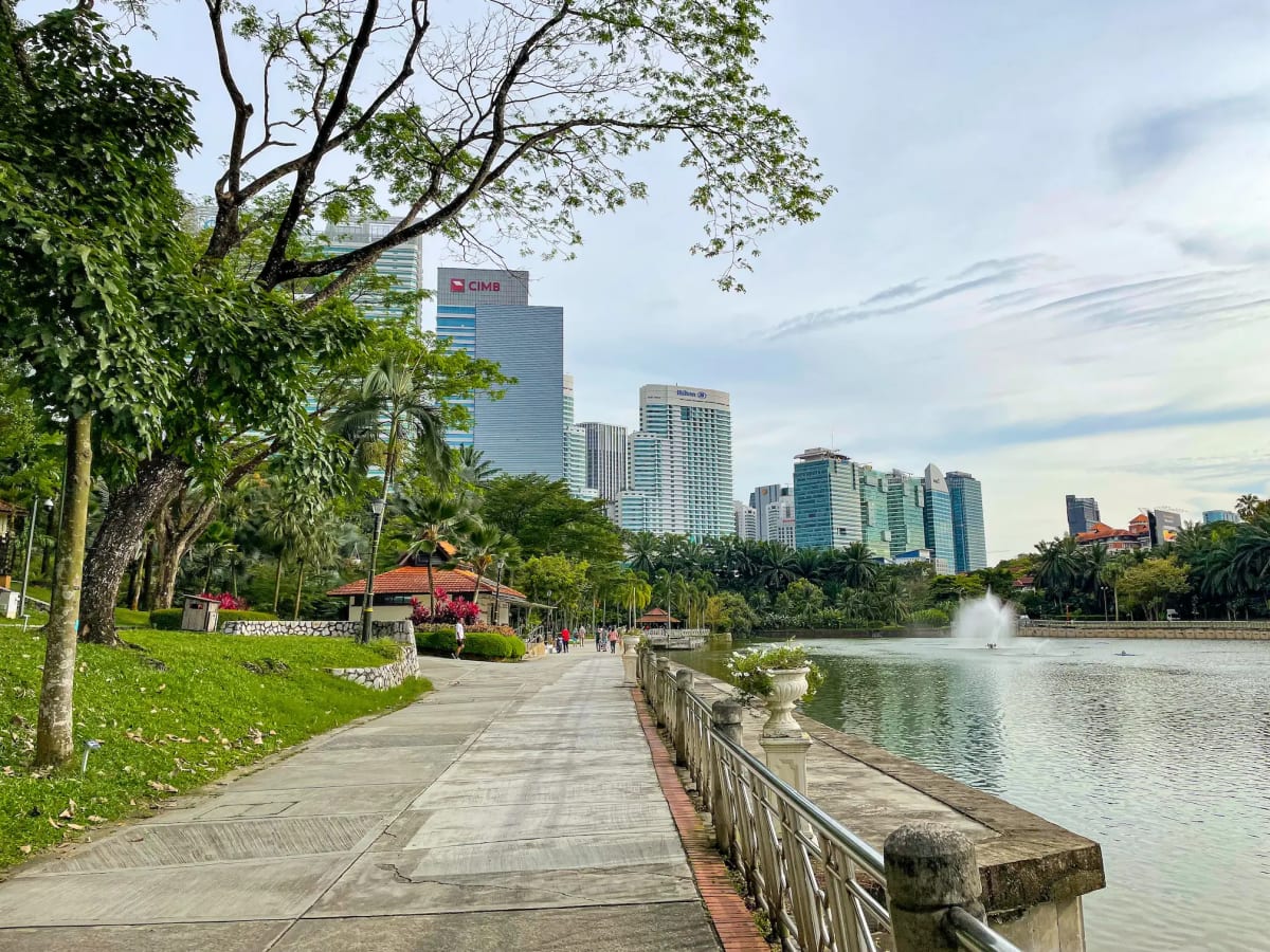 City and lake views at Perdana Botanical Park in Kuala Lumpur, Malaysia