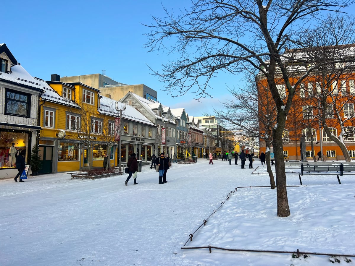 The center of Tromsø Norway in the winter