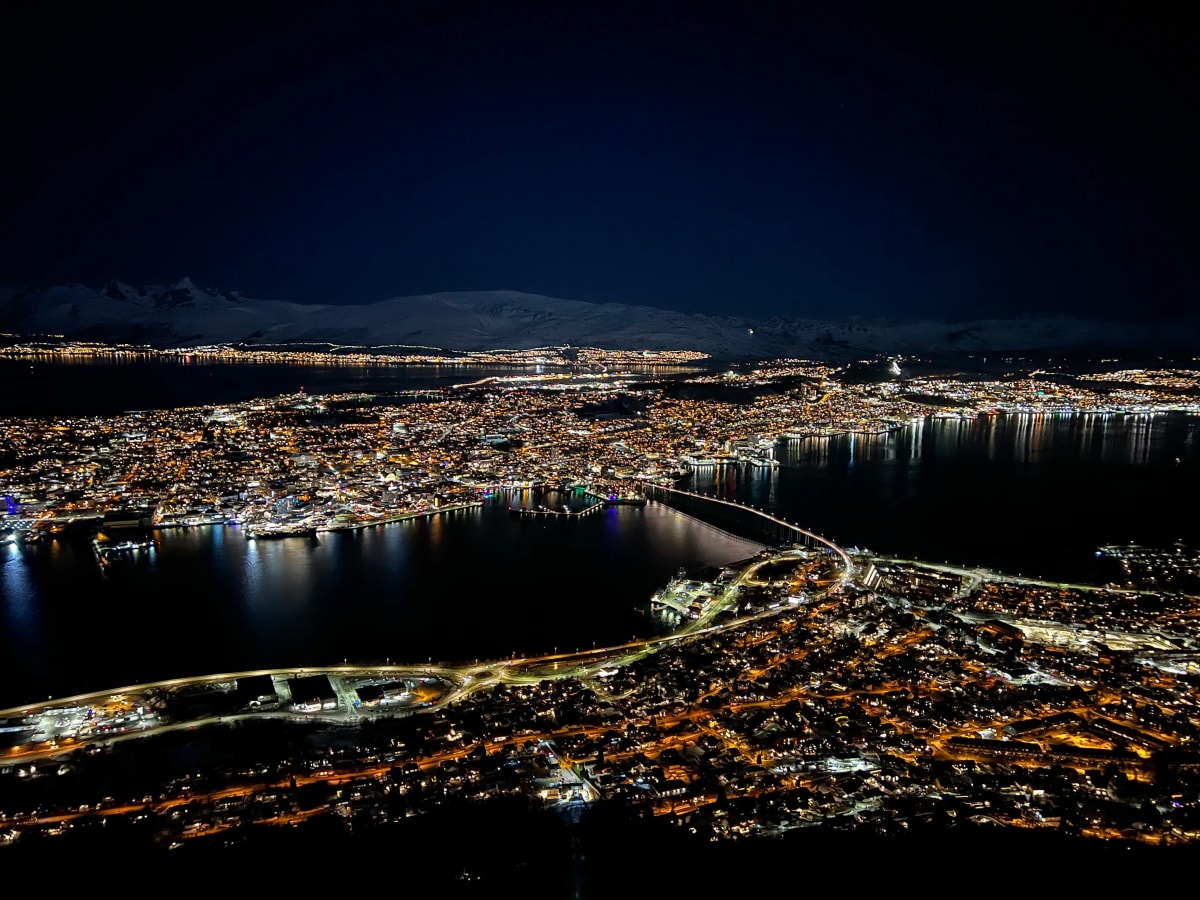 Tromsø center in Norway during polar nights