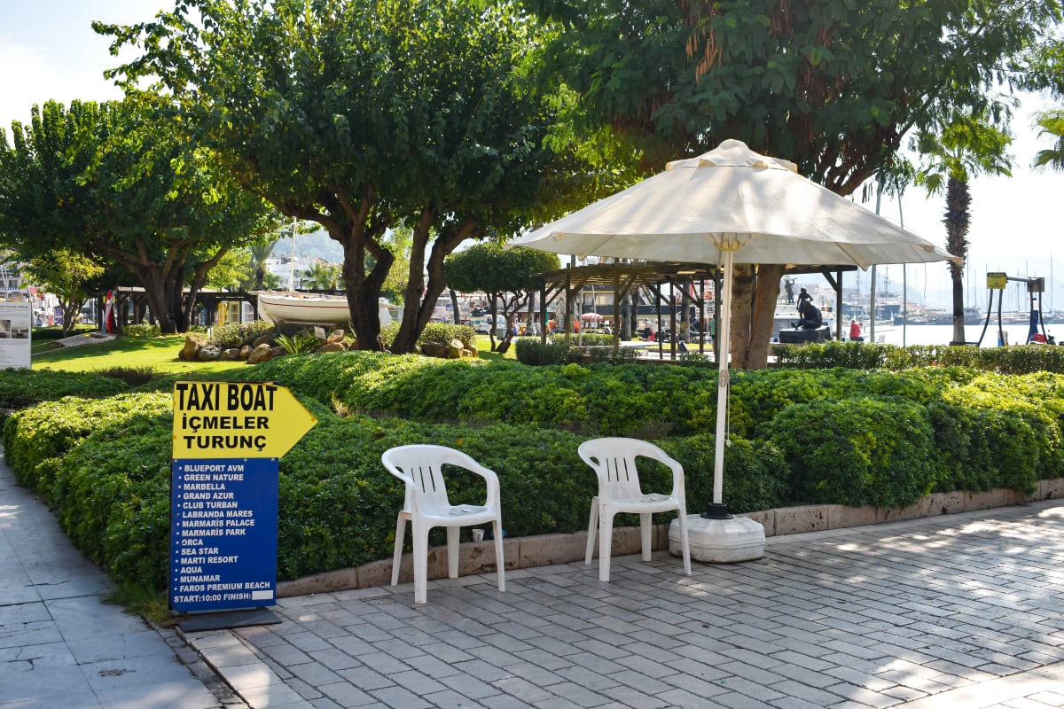Taxi boat sign for Marmaris to Içmeler and Turunç on the Turkish Riviera