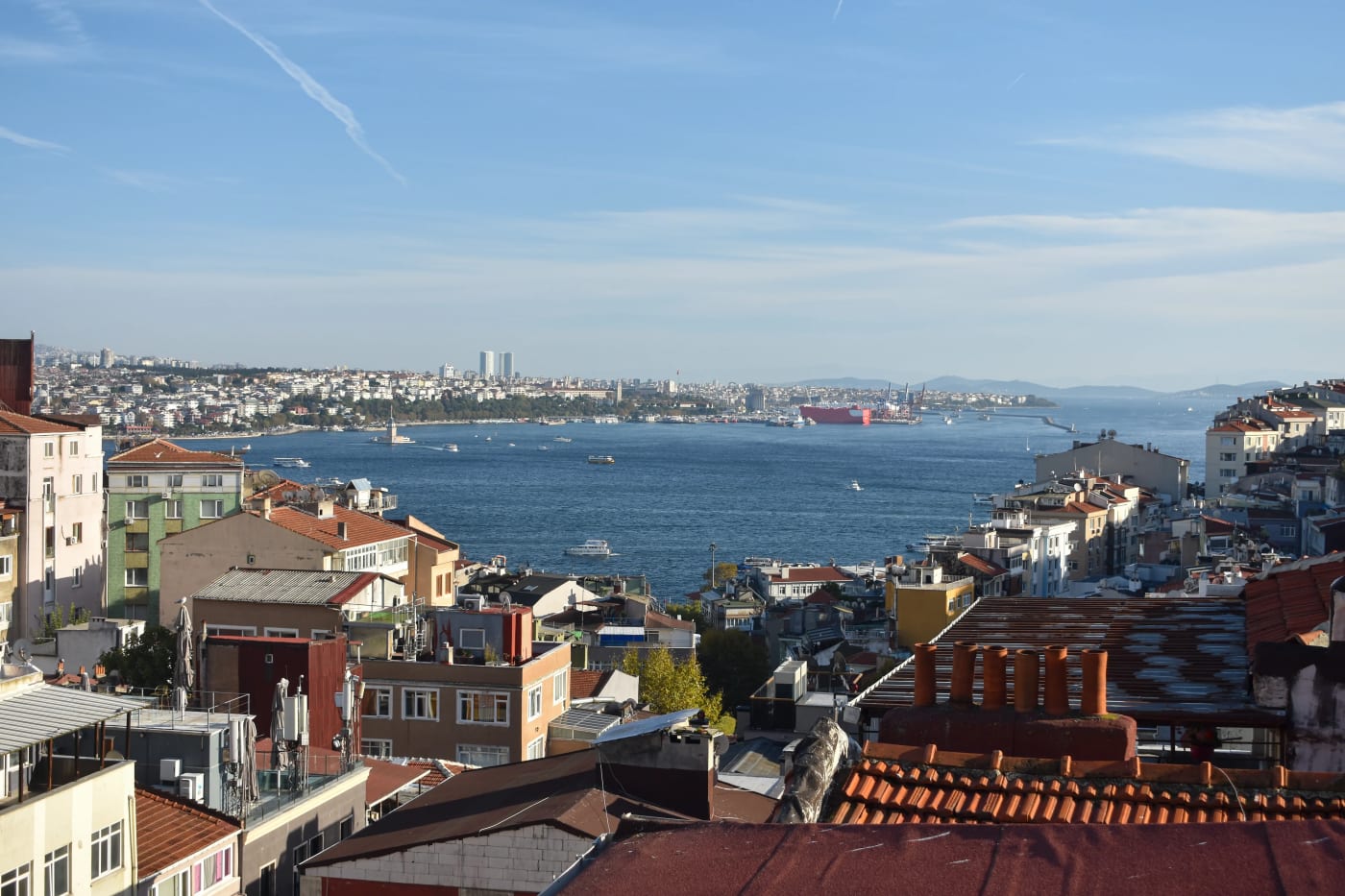 Views over the Beyoglu district and Golden Horn inlet in Istanbul, Turkey