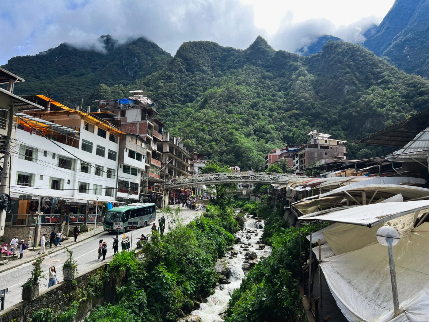 The town of Aguas Calientes in Peru and the Urubamba River