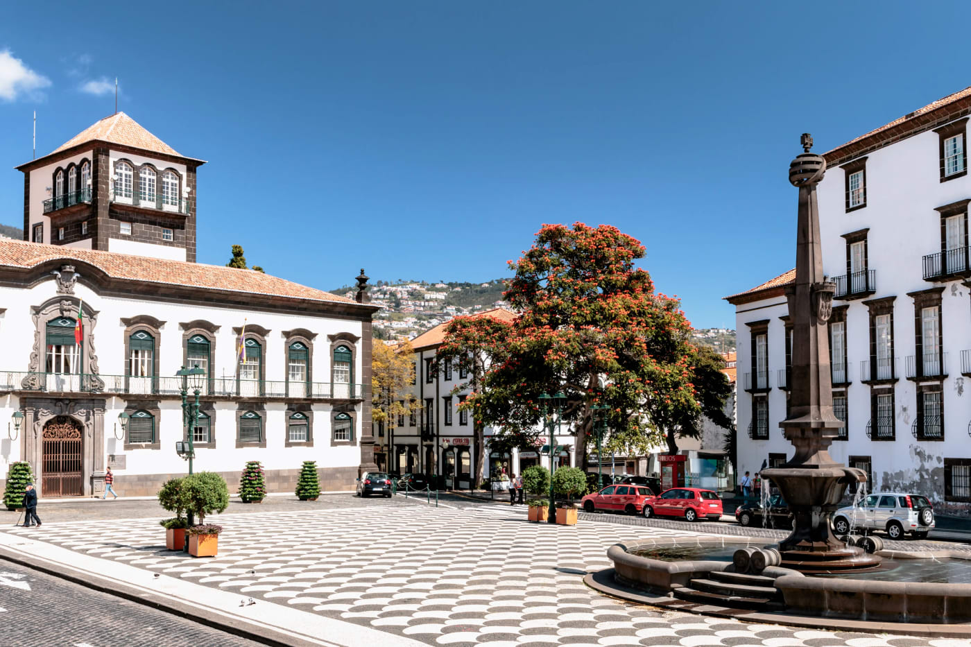 A main square in the center of Funchal on Madeira Island