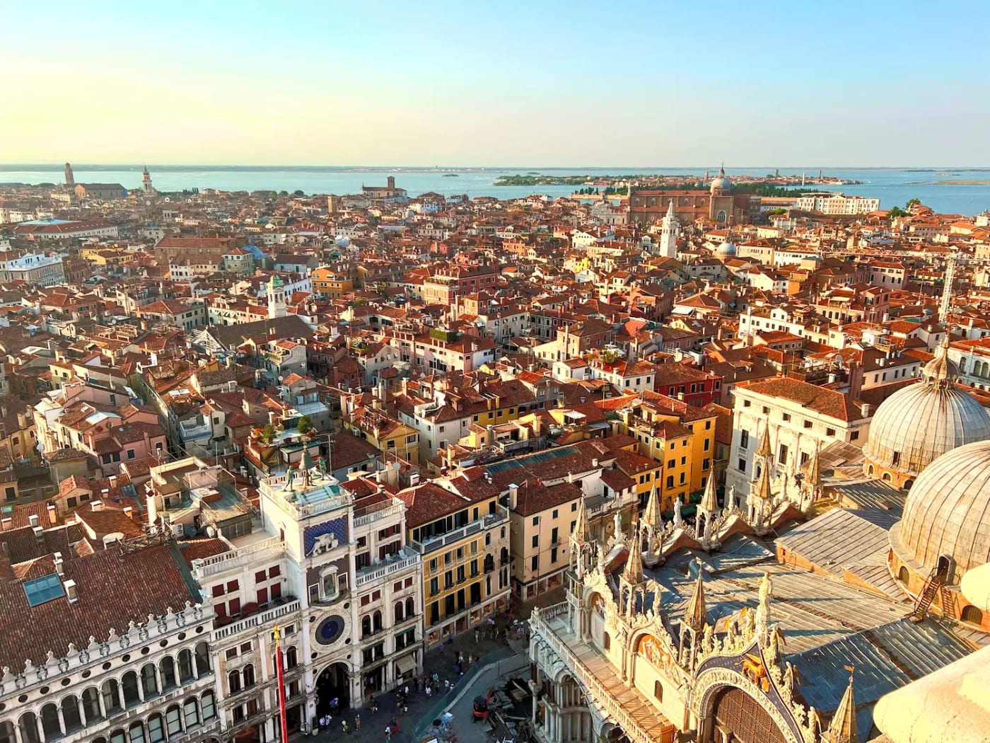 Panoramic view over Venice in Italy from the bell tower in St. Marks Square