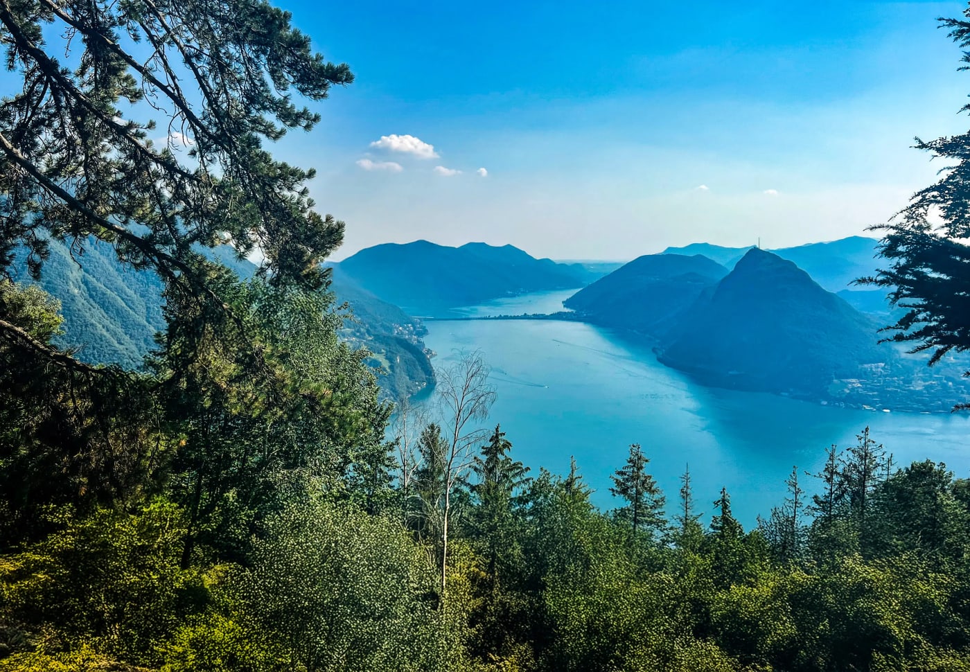 Panoramic views seen from the peak of Monte Brè, Lugano