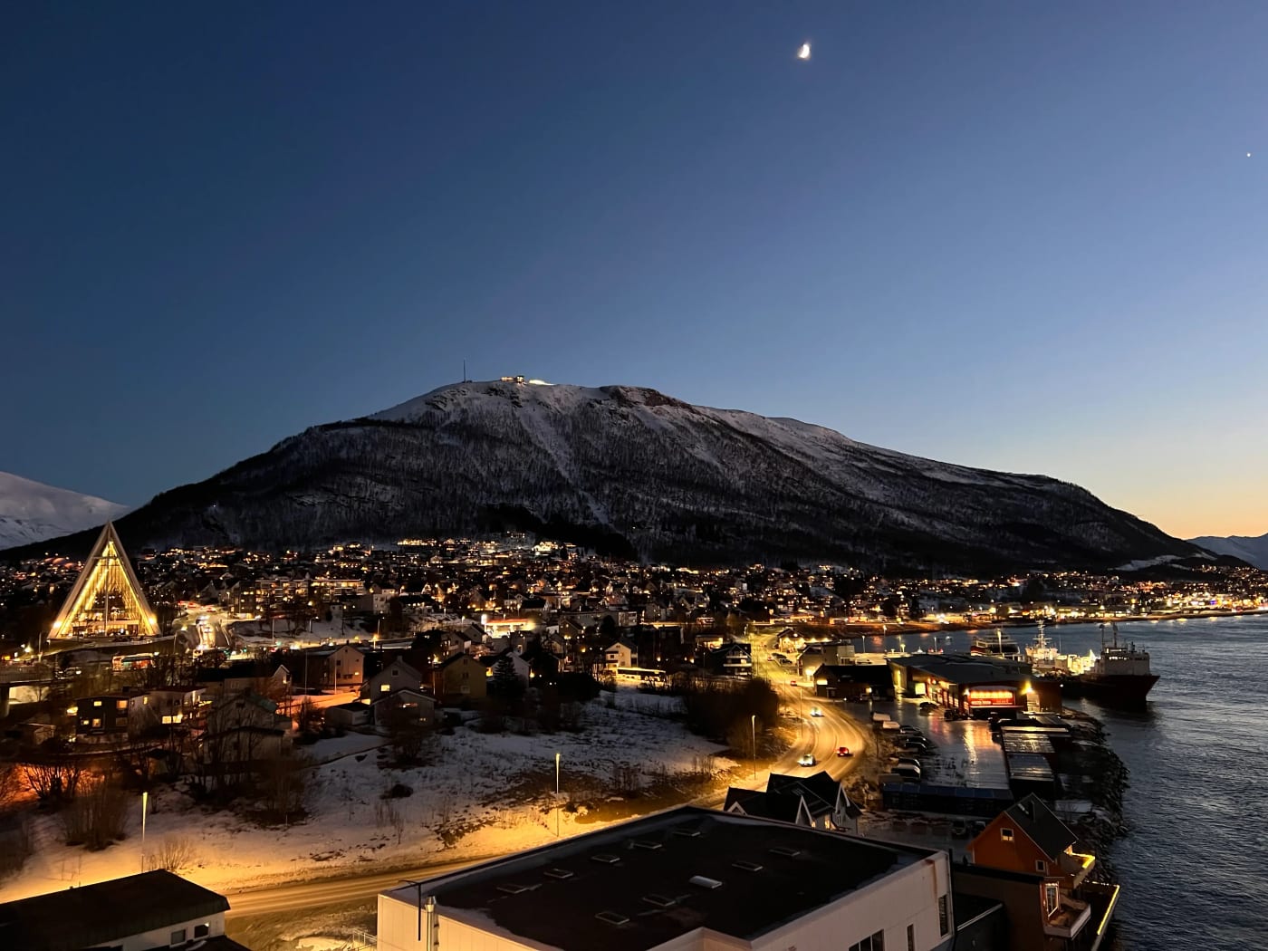 Tromsø center in Norway during polar nights