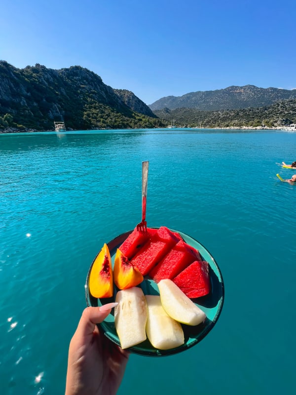 Fruit over turquoise water in the Turkish Riviera