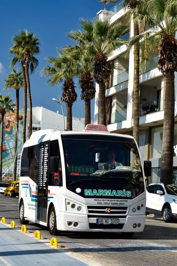 Blue and white dolmuş minibus in Marmaris Turkey