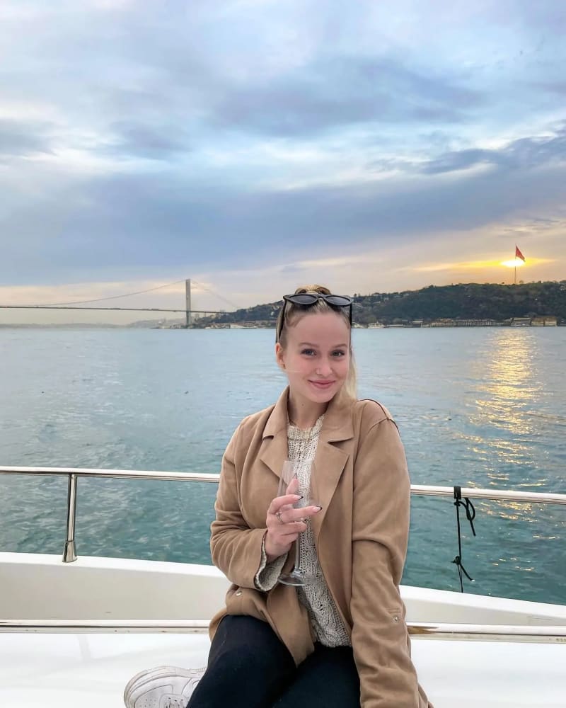 On a catamaran on the Bosphorus Strait in Istanbul, Turkey
