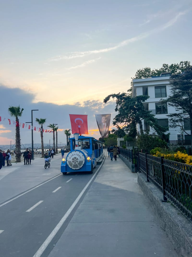 Büyükçekmece Plajı promenade with the tourist train in Istanbul, Turkey