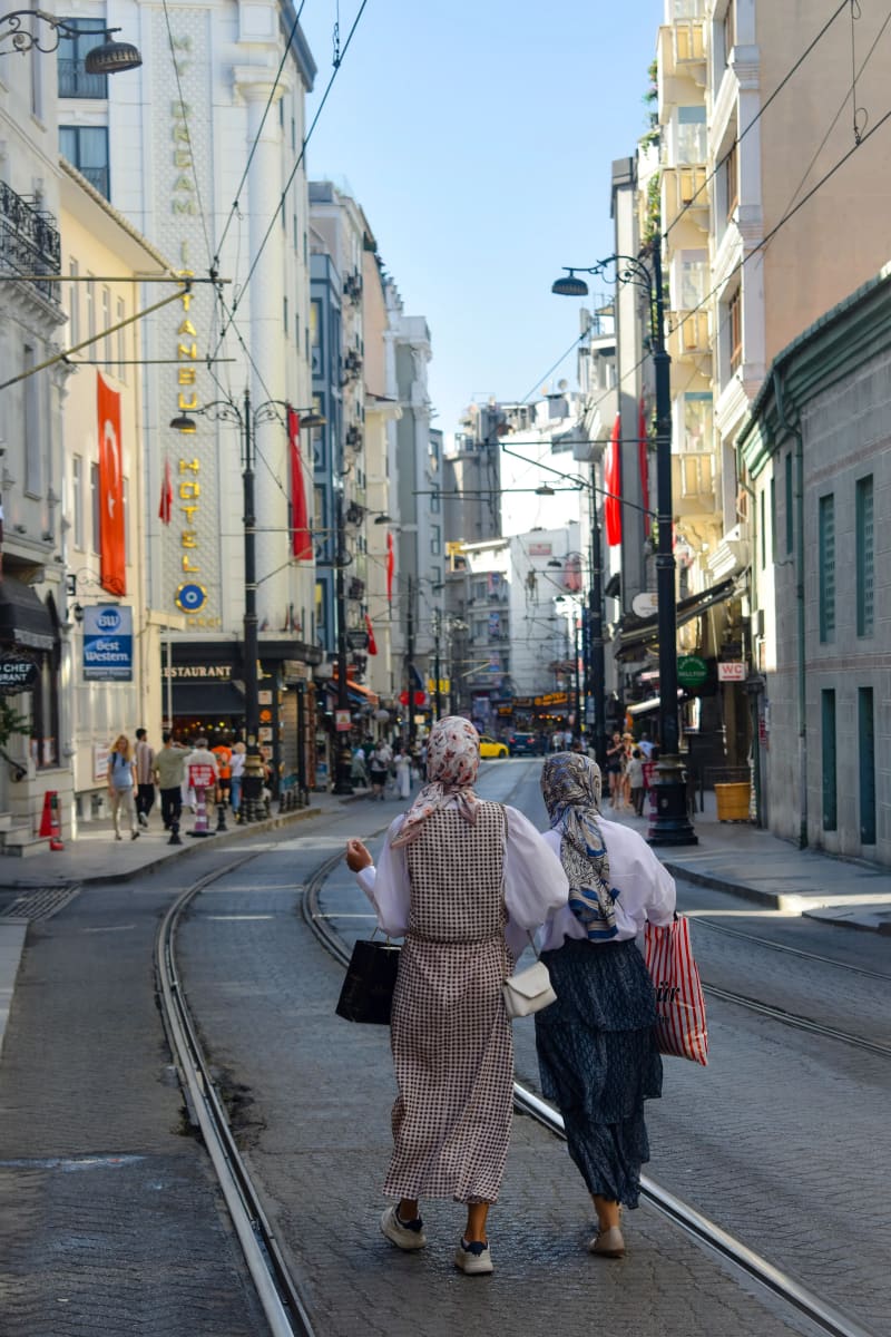 Muslim women in the streets of Sultanahmet in Fatih, Istanbul, Turkey