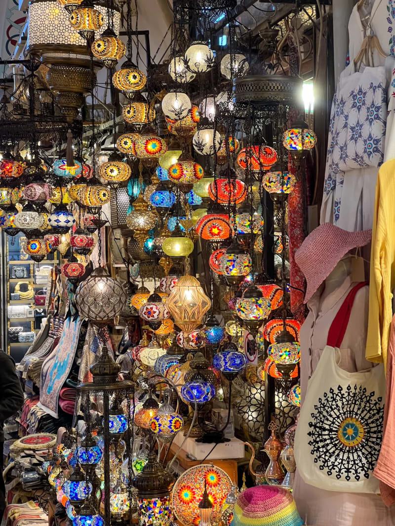 Turkish mosaic lamps at the Grand Bazaar in Istanbul, Turkey