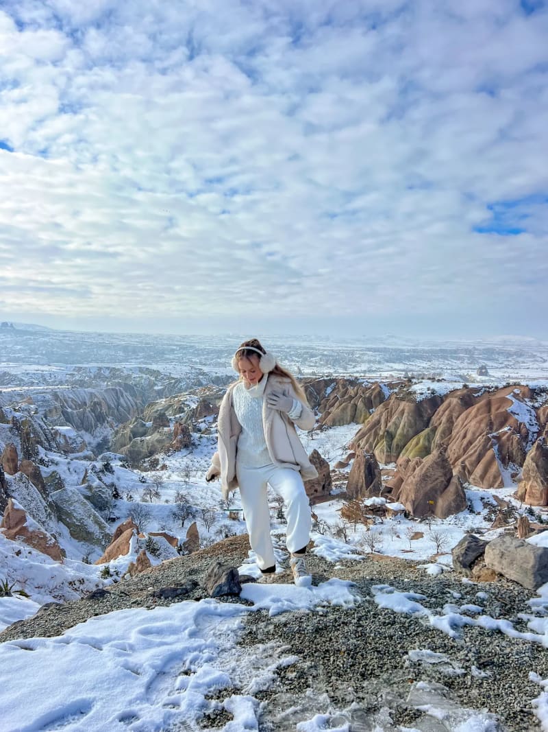 Red Valley summit viewpoint in Cappadocia Turkey in the winter covered in snow