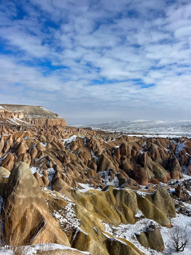 Red Valley viewpoint in Cappadocia Turkey in the winter covered in snow