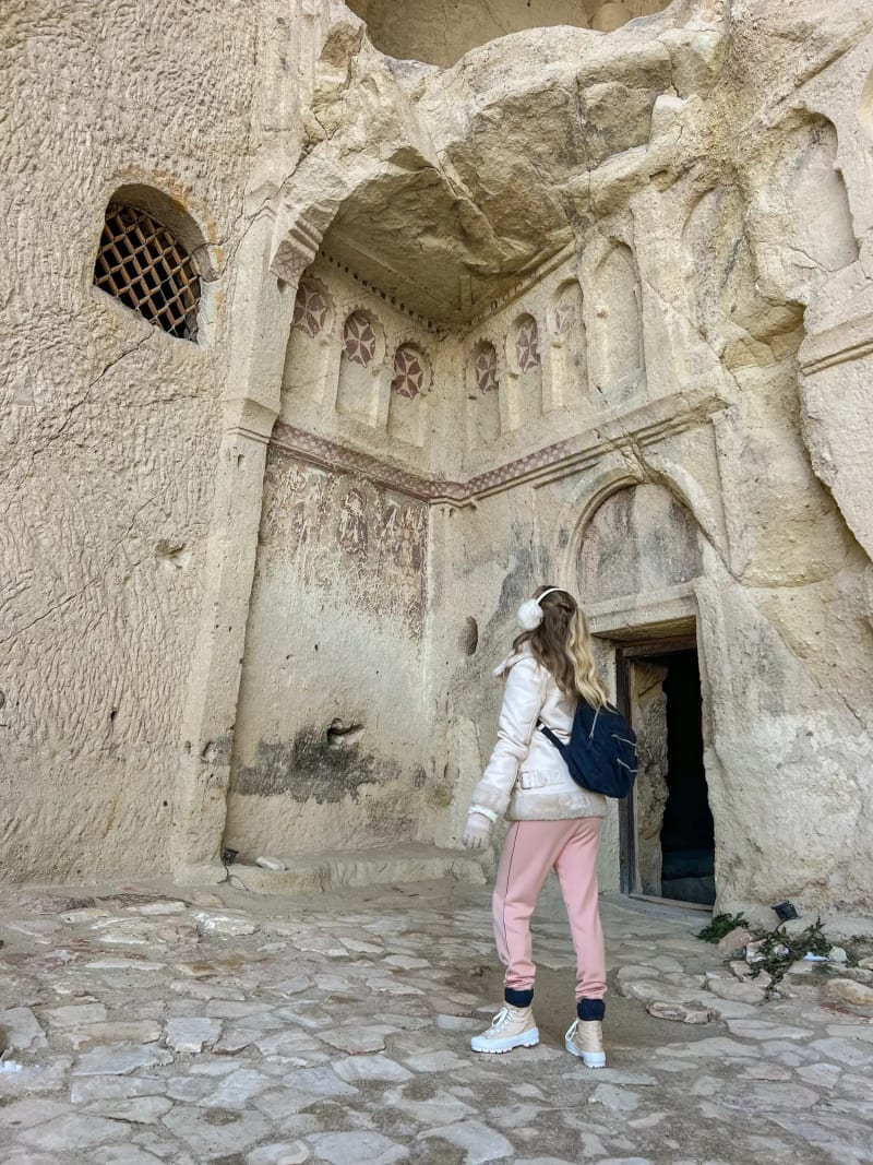 Carvings and cave entrance at the Göreme open air museum in Cappadocia Turkey
