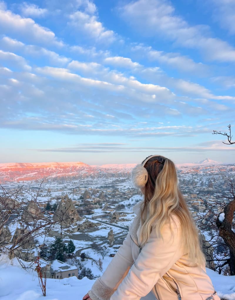 Sunset from the Göreme panoramic viewpoint in Cappadocia, Turkey, during the winter