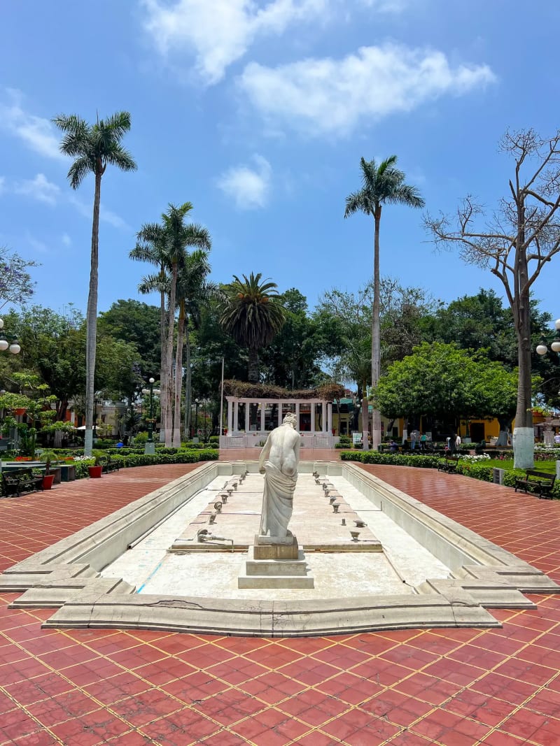 A water fountain in the Municipal de Barranco Park in Lima, Peru