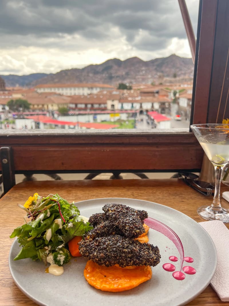 Fusión Andina restaurant in Cusco, Peru, quinoa-crusted chicken