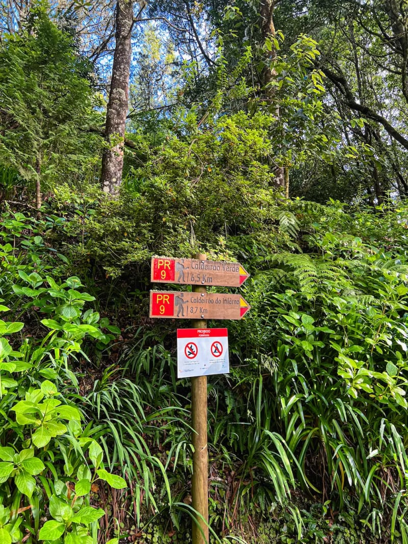 A trail sign at Levada do Caldeirão Verde, PR9, on Madeira Island