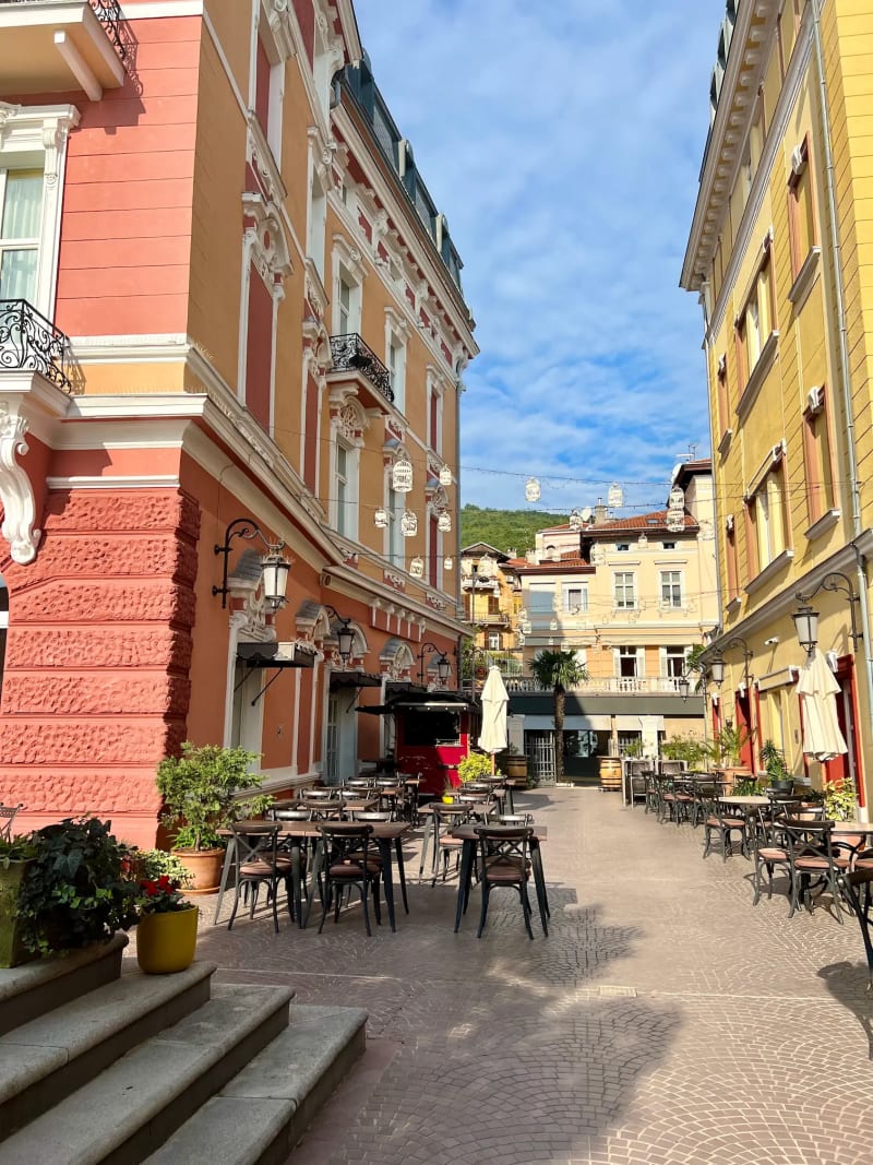 A lively square in downtown Opatija, Croatia