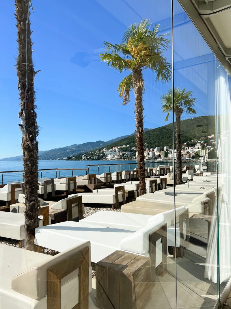 A beach club along the sea in downtown Opatija, Croatia