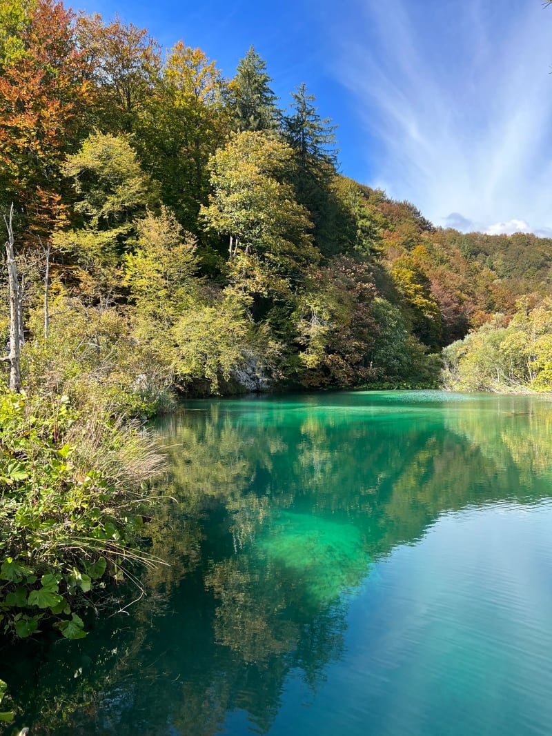 Deep turquoise lake at Plitvice Lakes National Park in Croatia