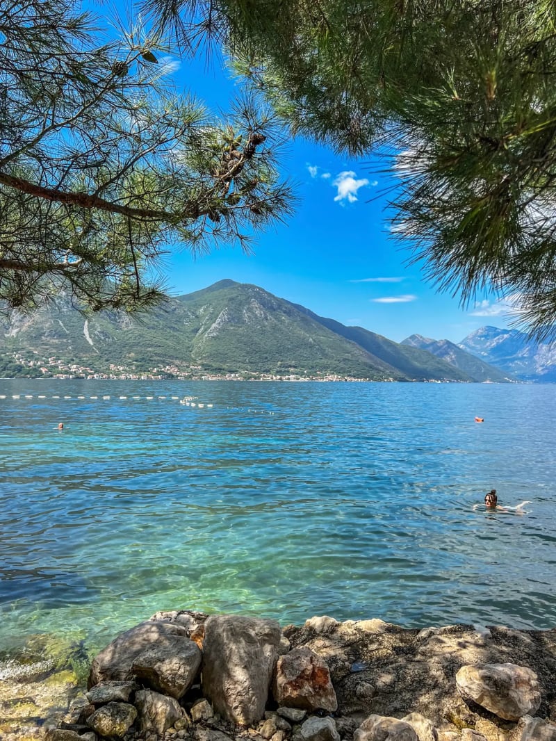Dobrota beach in Montenegro on the bay of Kotor